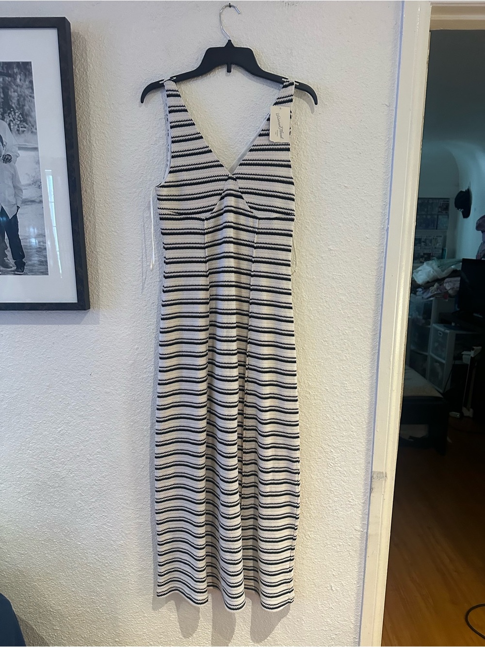 Universal Thread Black & White Striped V-Neck Maxi Dress